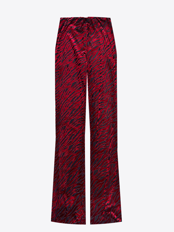 Pantaloni Svasati In Velluto Dévoré Animalier Bordeaux E Nero | MARINELLA GALLONI