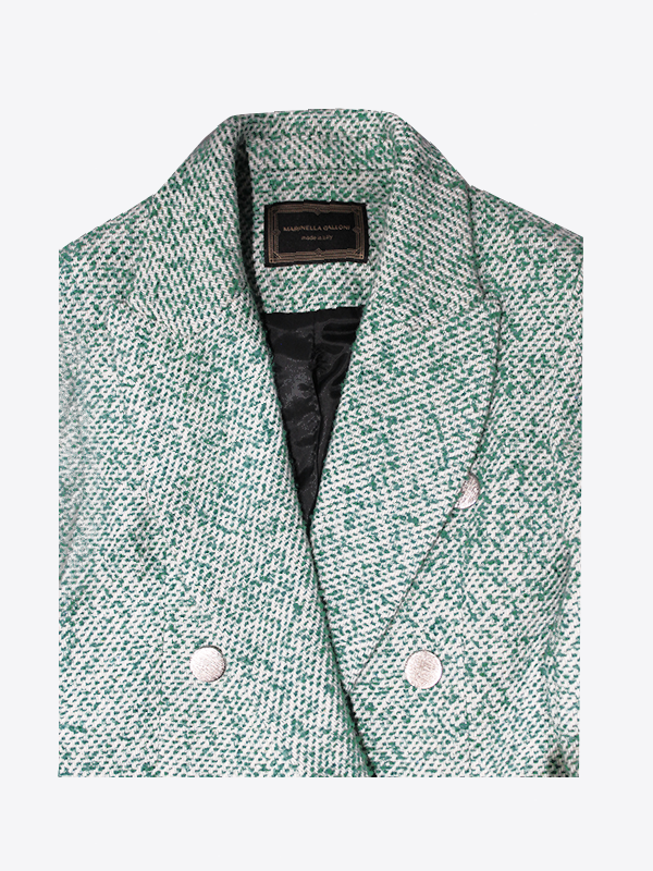 Giacca Sartoriale Doppiopetto Tweed Mélange Verde E Panna | MARINELLA GALLONI