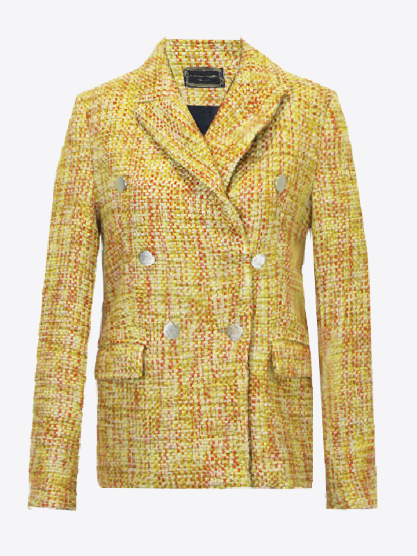 MARINELLA GALLONI | Giacca Sartoriale Doppiopetto Tweed Mélange Giallo E Arancio