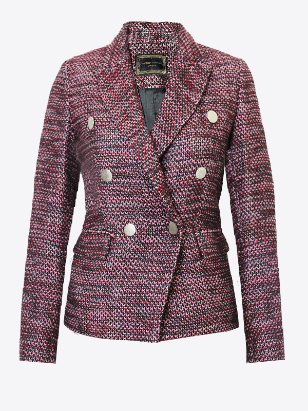 Giacca Sartoriale Doppiopetto Tweed Mélange Rosa Bordeaux E Nero | MARINELLA GALLONI