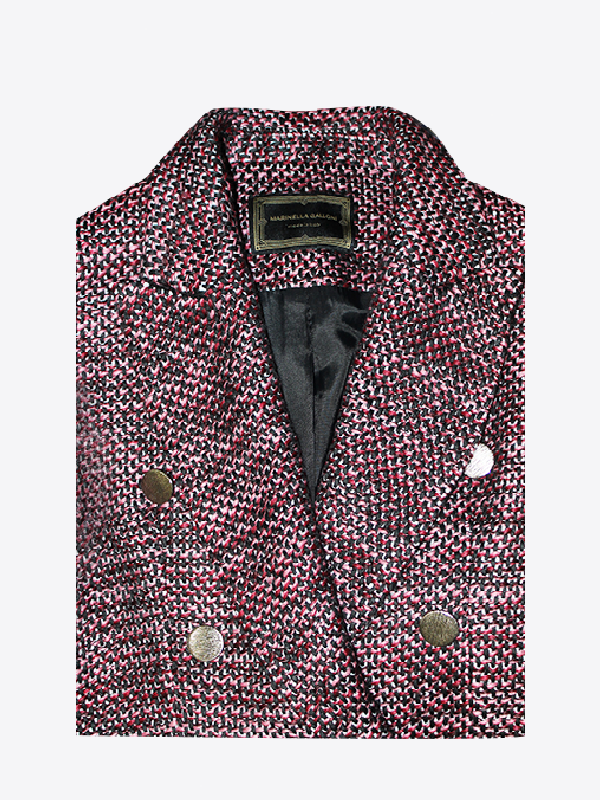 Giacca Sartoriale Doppiopetto Tweed Mélange Rosa Bordeaux E Nero | MARINELLA GALLONI