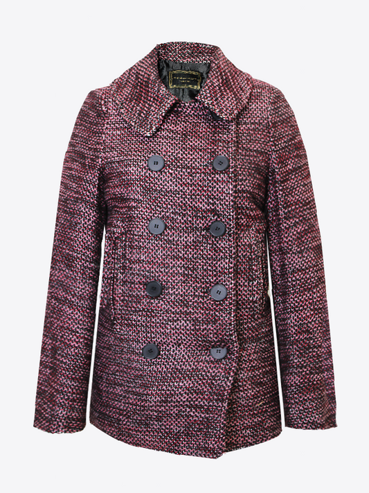 Pink Bordeaux And Black Tweed Mélange Double-Breasted Caban | MARINELLA GALLONI