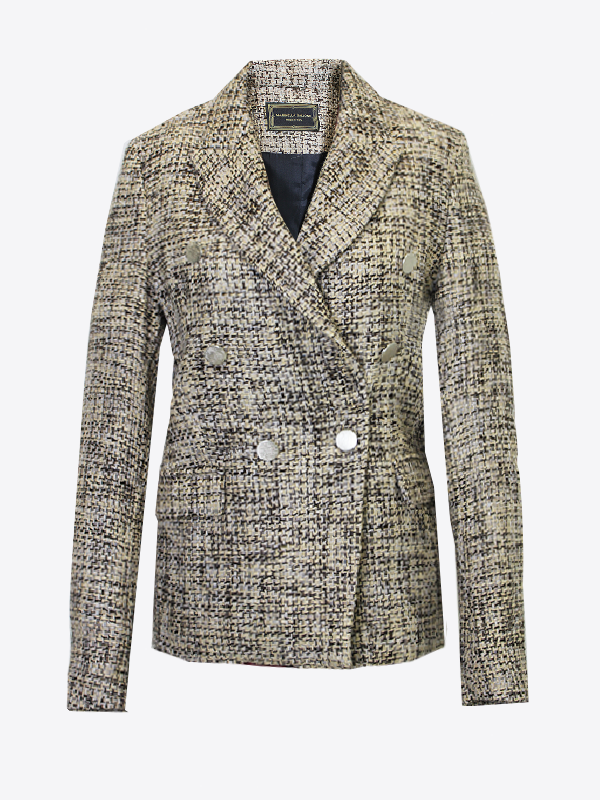 Giacca Sartoriale Doppiopetto Tweed Mélange Beige E Marrone | MARINELLA GALLONI