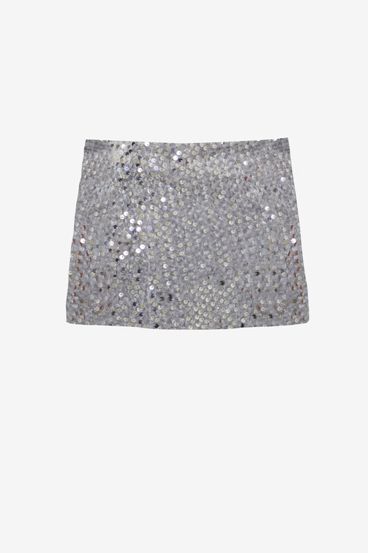 Skirt In Gray Velvet And Silver Sequins | MARINELLA GALLONI
